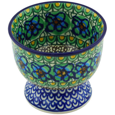 Polish Pottery Bowl with Pedestal 4&quot; Mardi Gras UNIKAT