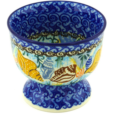 Polish Pottery Bowl with Pedestal 4&quot; Ocean Whisper UNIKAT