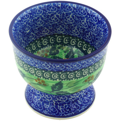 Polish Pottery Bowl with Pedestal 4&quot; Spring Garden UNIKAT