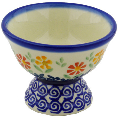 Polish Pottery Bowl with Pedestal 4&quot; Wave Of Flowers