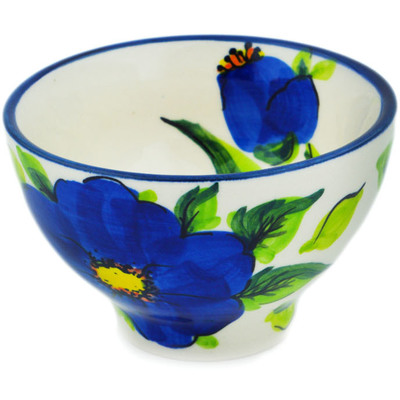 Polish Pottery Bowl with Pedestal 4&quot; Wild Blue UNIKAT