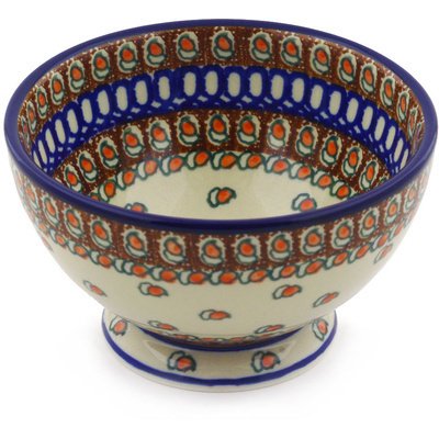Polish Pottery Bowl with Pedestal 5&quot; Acorn Dance UNIKAT