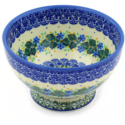 Polish Pottery Bowl with Pedestal 5&quot; Aster Wreath