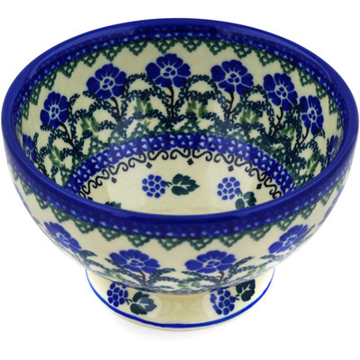 Polish Pottery Bowl with Pedestal 5&quot; Blackberry Blooms