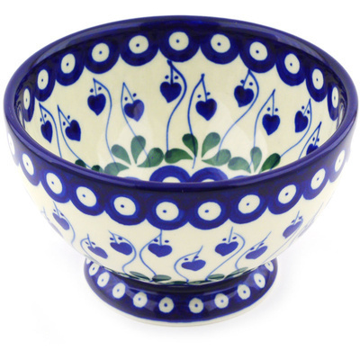 Polish Pottery Bowl with Pedestal 5&quot; Bleeding Heart Peacock
