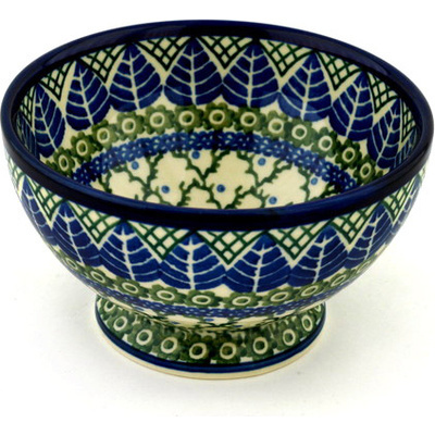 Polish Pottery Bowl with Pedestal 5&quot; Blue Alpine