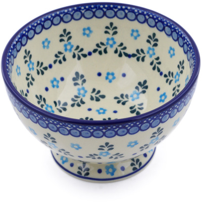Polish Pottery Bowl with Pedestal 5&quot; Blue Alysum Patch