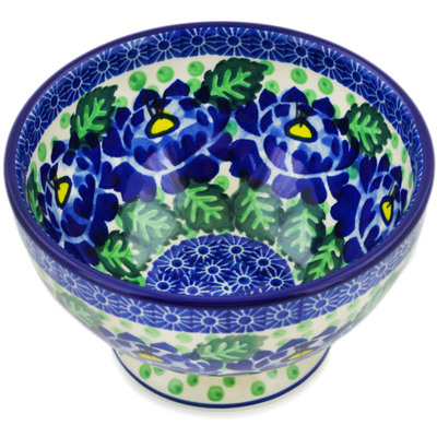 Polish Pottery Bowl with Pedestal 5&quot; Blue Bliss