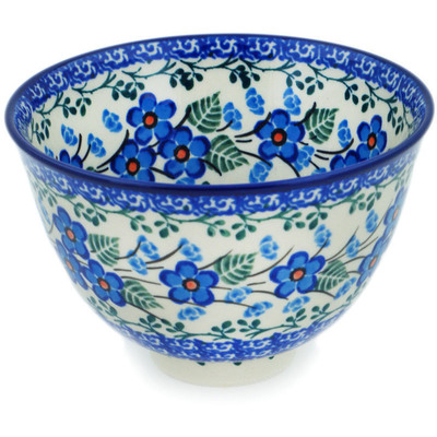 Polish Pottery Bowl with Pedestal 5&quot; Blue Blossom