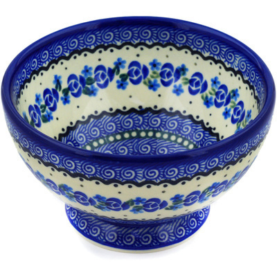 Polish Pottery Bowl with Pedestal 5&quot; Blue Bud Sea