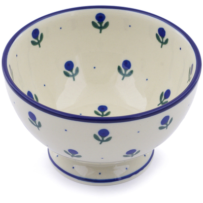 Polish Pottery Bowl with Pedestal 5&quot; Blue Buds