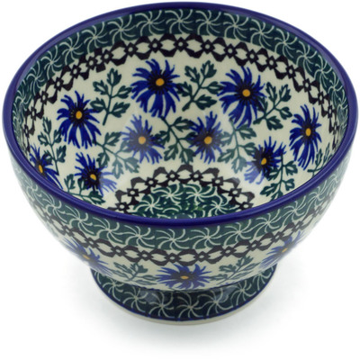 Polish Pottery Bowl with Pedestal 5&quot; Blue Chicory