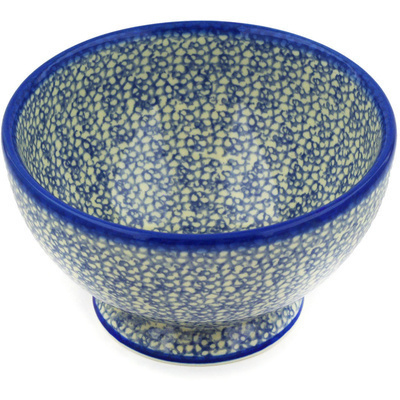 Polish Pottery Bowl with Pedestal 5&quot; Blue Frenzy
