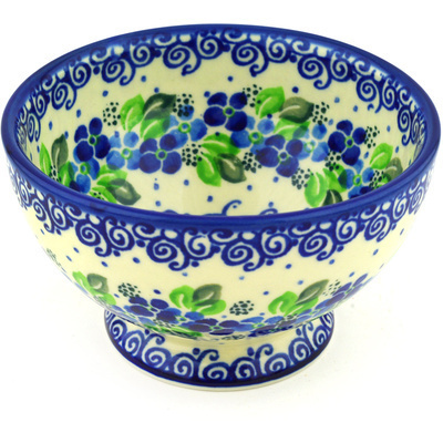 Polish Pottery Bowl with Pedestal 5&quot; Blue Phlox