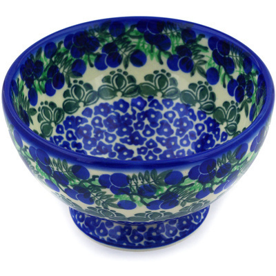 Polish Pottery Bowl with Pedestal 5&quot; Blueberry Fields Forever