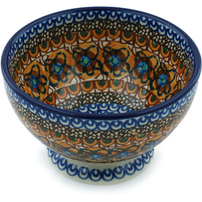 Polish Pottery Bowl with Pedestal 5&quot; Brown Mardi Gras UNIKAT