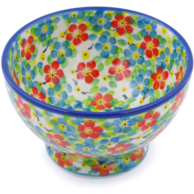 Polish Pottery Bowl with Pedestal 5&quot; Colorful Dizziness UNIKAT