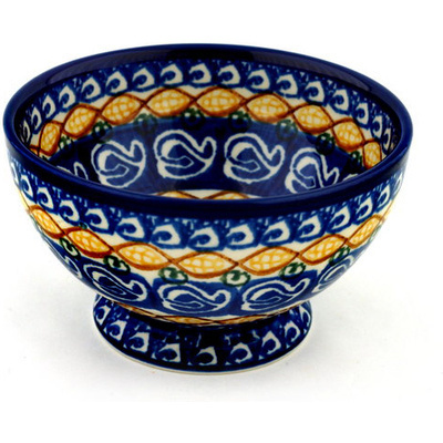 Polish Pottery Bowl with Pedestal 5&quot; Corn Circle