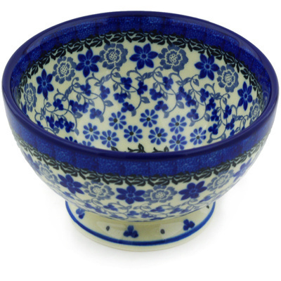 Polish Pottery Bowl with Pedestal 5&quot; Daisy Blues