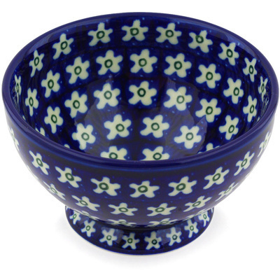 Polish Pottery Bowl with Pedestal 5&quot; Daisy Patch