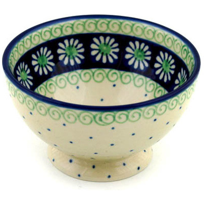 Polish Pottery Bowl with Pedestal 5&quot; Daisy Swirl