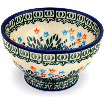 Polish Pottery Bowl with Pedestal 5&quot; Dancing Tulips