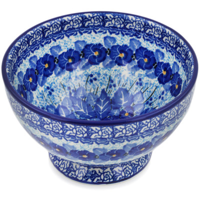 Polish Pottery Bowl with Pedestal 5&quot; Deep Winter UNIKAT