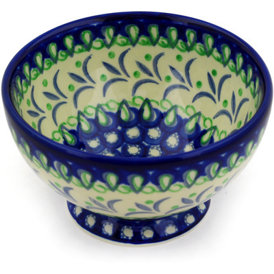 Polish Pottery Bowl with Pedestal 5&quot; Fleur De Lis