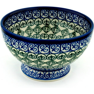 Polish Pottery Bowl with Pedestal 5&quot; Fleur De Lis