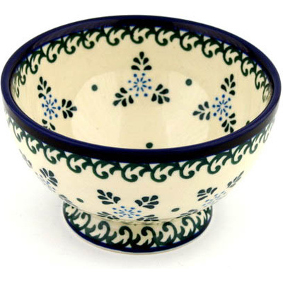 Polish Pottery Bowl with Pedestal 5&quot; Floral Snowflake