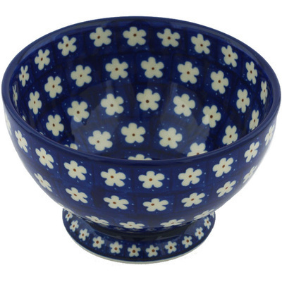 Polish Pottery Bowl with Pedestal 5&quot; Flower Vibrancy
