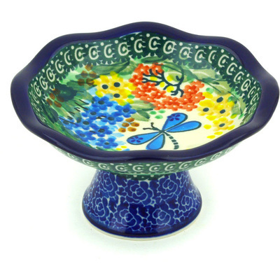 Polish Pottery Bowl with Pedestal 5&quot; Garden Delight UNIKAT