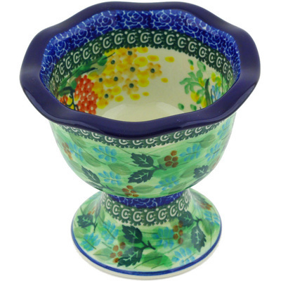Polish Pottery Bowl with Pedestal 5&quot; Garden Delight UNIKAT