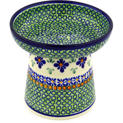 Polish Pottery Bowl with Pedestal 5&quot; Gingham Flowers