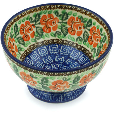 Polish Pottery Bowl with Pedestal 5&quot; Glorious Leitmotif UNIKAT