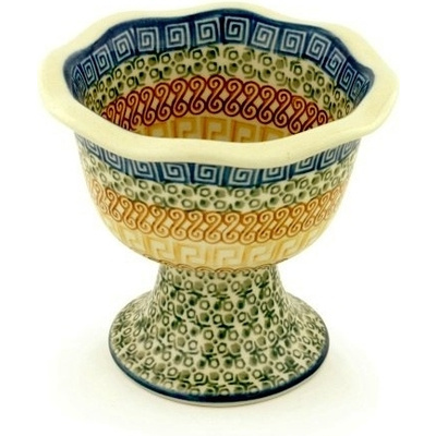 Polish Pottery Bowl with Pedestal 5&quot; Grecian Sea