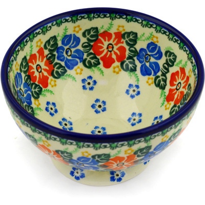 Polish Pottery Bowl with Pedestal 5&quot; Hawaiin Wreath
