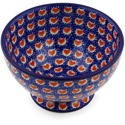 Polish Pottery Bowl with Pedestal 5&quot; Heart Stamp