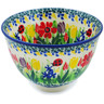 Polish Pottery Bowl with Pedestal 5&quot; Lady Bug Tulips UNIKAT
