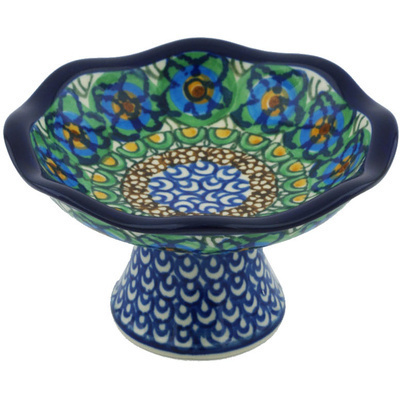 Polish Pottery Bowl with Pedestal 5&quot; Mardi Gras UNIKAT