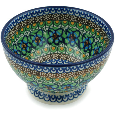 Polish Pottery Bowl with Pedestal 5&quot; Mardi Gras UNIKAT