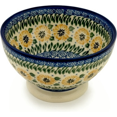 Polish Pottery Bowl with Pedestal 5&quot; Marigold Morning