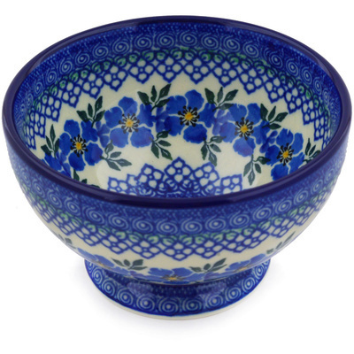 Polish Pottery Bowl with Pedestal 5&quot; Morning Glory