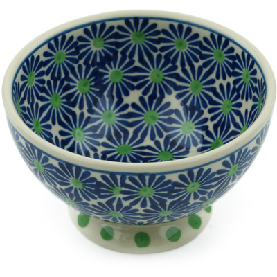 Polish Pottery Bowl with Pedestal 5&quot; Periwinkle Blues
