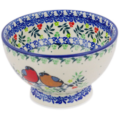 Polish Pottery Bowl with Pedestal 5&quot; Robin &amp; Wren UNIKAT
