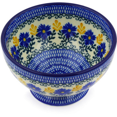 Polish Pottery Bowl with Pedestal 5&quot; Royal Daisy