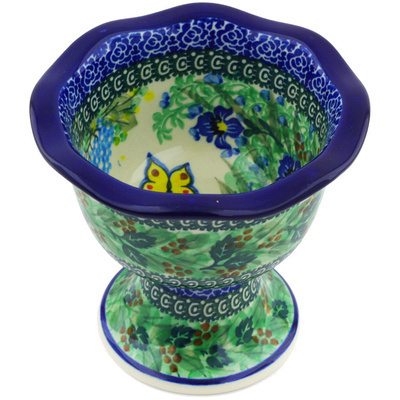 Polish Pottery Bowl with Pedestal 5&quot; Spring Garden UNIKAT