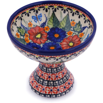Polish Pottery Bowl with Pedestal 5&quot; Spring Splendor UNIKAT