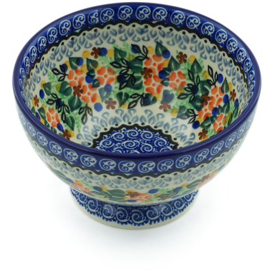 Polish Pottery Bowl with Pedestal 5&quot; Springtime Wreath UNIKAT
