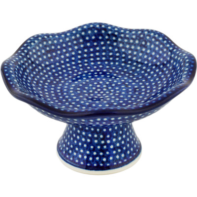 Polish Pottery Bowl with Pedestal 5&quot; Starry Night UNIKAT